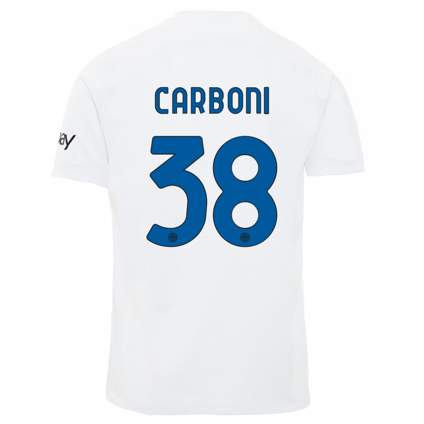 Enfant Maillot Valentin Carboni #38 Blanc Tenues Extérieur 2023/24 T-Shirt Suisse