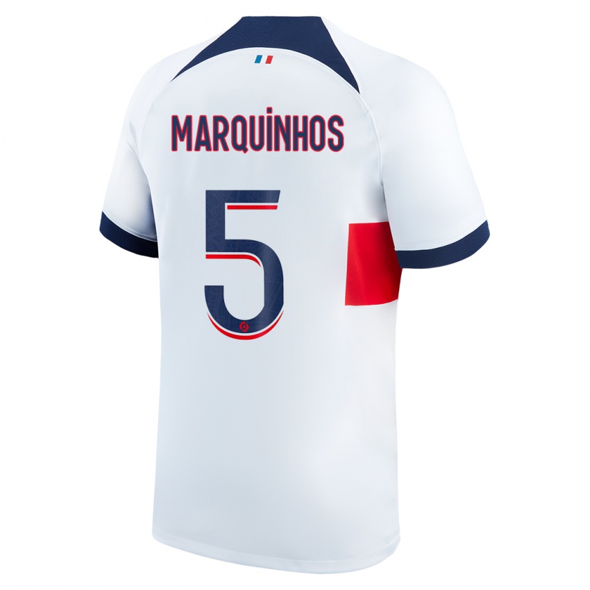Enfant Maillot Marquinhos #5 Blanc Tenues Extérieur 2023/24 T-Shirt Suisse