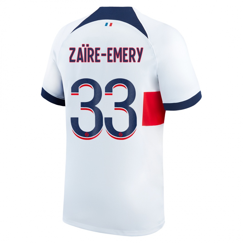 Enfant Maillot Warren Zaire Emery #33 Blanc Tenues Extérieur 2023/24 T-Shirt Suisse