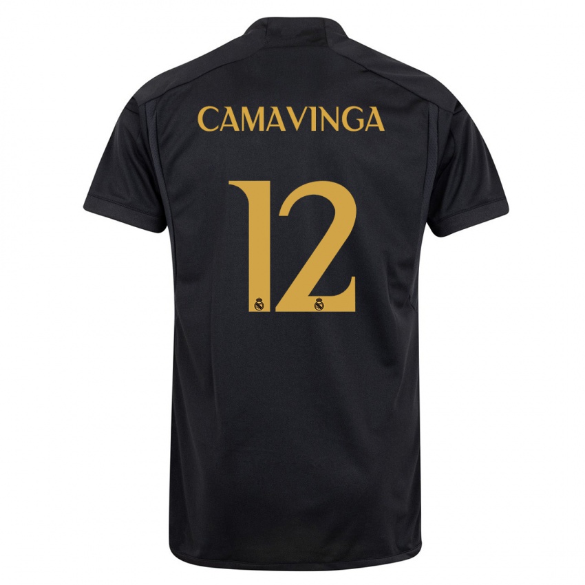 Enfant Maillot Eduardo Camavinga #12 Noir Troisieme 2023/24 T-Shirt Suisse