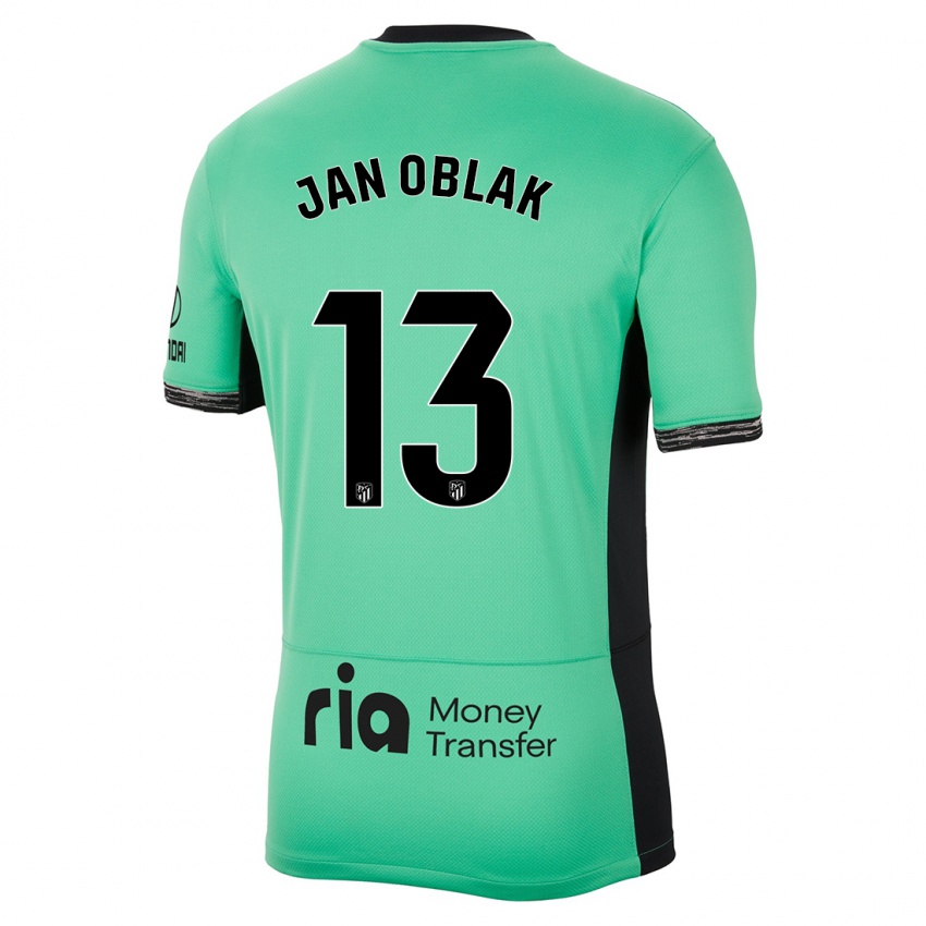 Kinder Jan Oblak #13 Frühlingsgrün Ausweichtrikot Trikot 2023/24 T-Shirt Schweiz