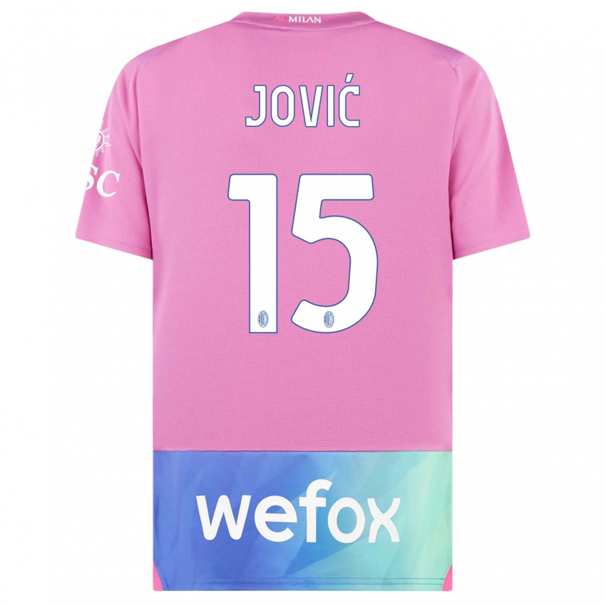Enfant Maillot Luka Jovic #15 Rose-Mauve Troisieme 2023/24 T-Shirt Suisse