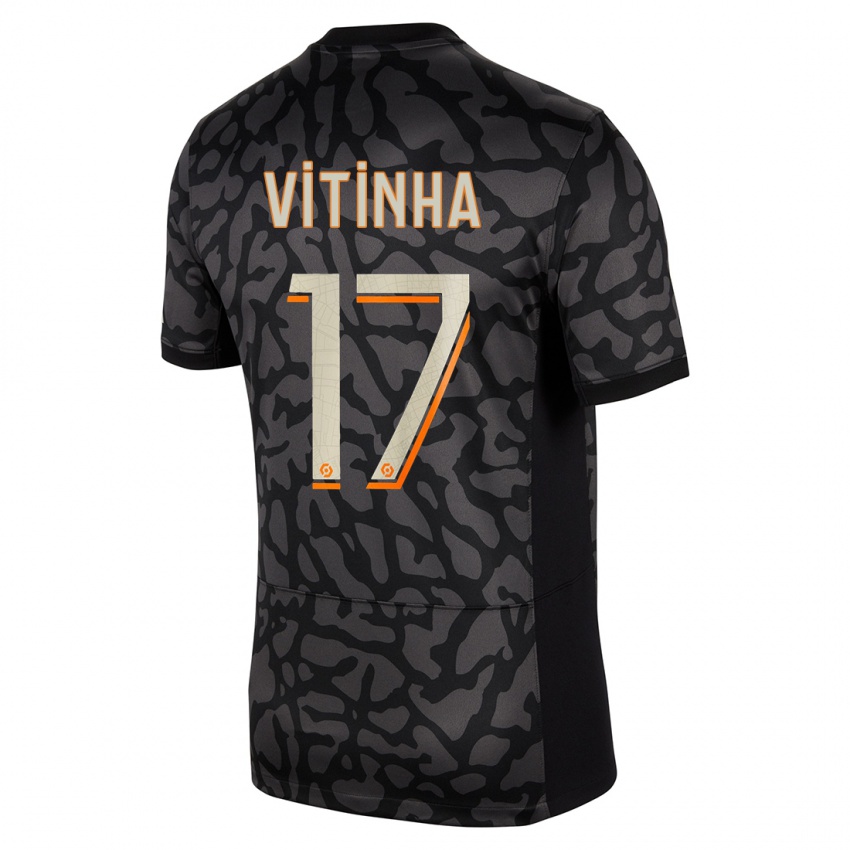 Enfant Maillot Vitinha #17 Noir Troisieme 2023/24 T-Shirt Suisse