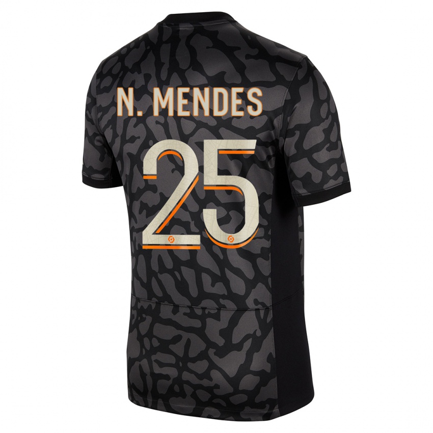 Kinder Nuno Mendes #25 Schwarz Ausweichtrikot Trikot 2023/24 T-Shirt Schweiz