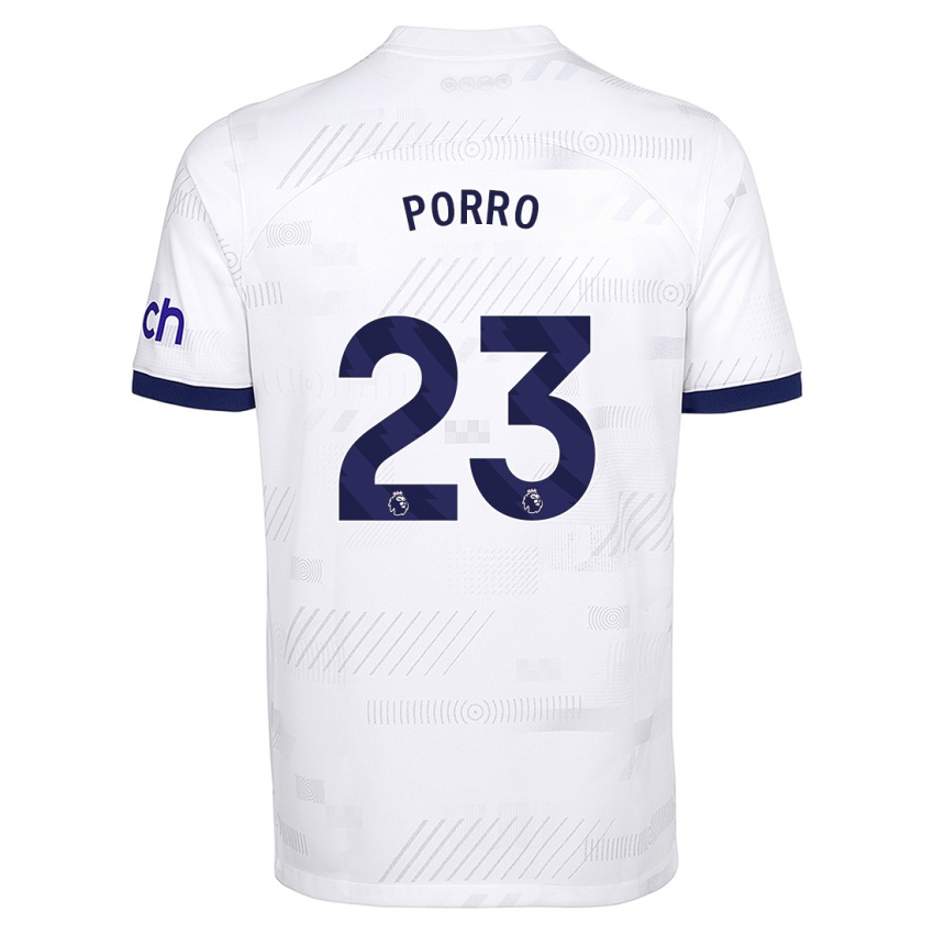 Homme Maillot Pedro Porro #23 Blanc Tenues Domicile 2023/24 T-Shirt Suisse