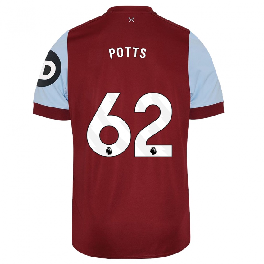 Homme Maillot Freddie Potts #62 Bordeaux Tenues Domicile 2023/24 T-Shirt Suisse