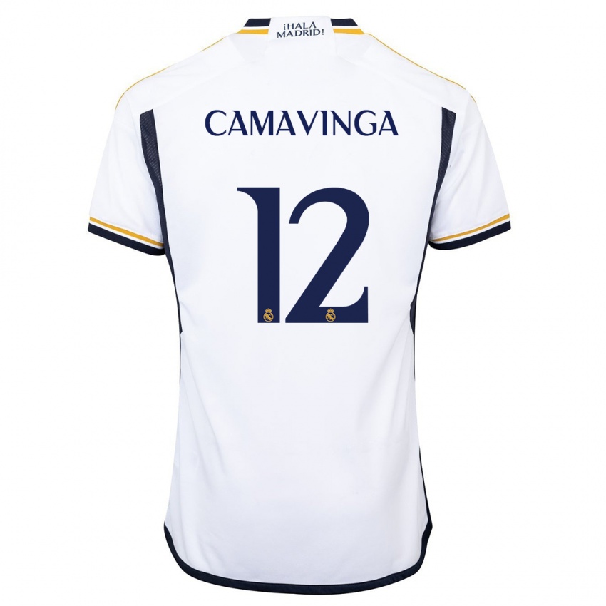 Homme Maillot Eduardo Camavinga #12 Blanc Tenues Domicile 2023/24 T-Shirt Suisse