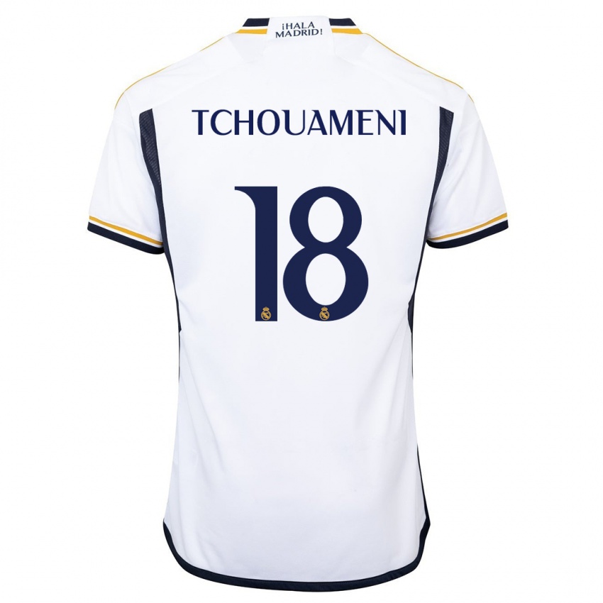 Homme Maillot Aurelien Tchouameni #18 Blanc Tenues Domicile 2023/24 T-Shirt Suisse
