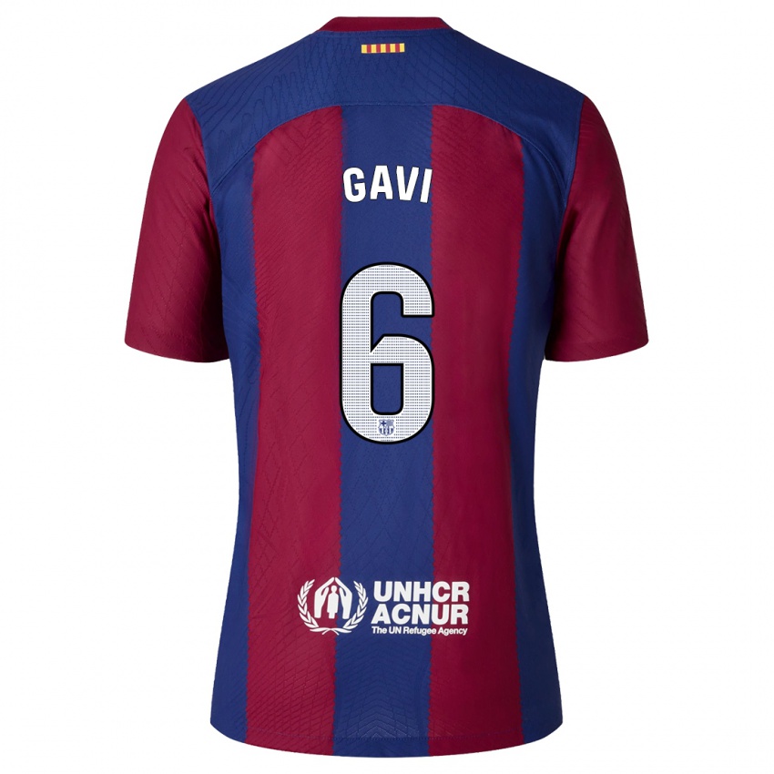Homme Maillot Gavi #6 Rouge Bleu Tenues Domicile 2023/24 T-Shirt Suisse