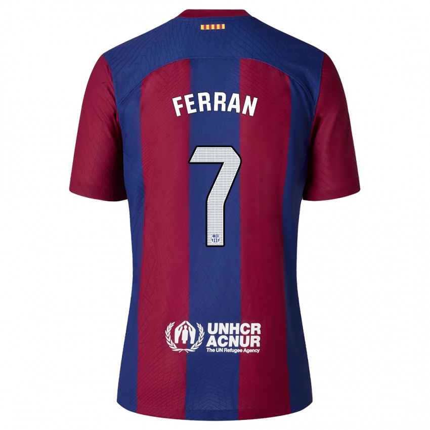 Homme Maillot Ferran Torres #7 Rouge Bleu Tenues Domicile 2023/24 T-Shirt Suisse