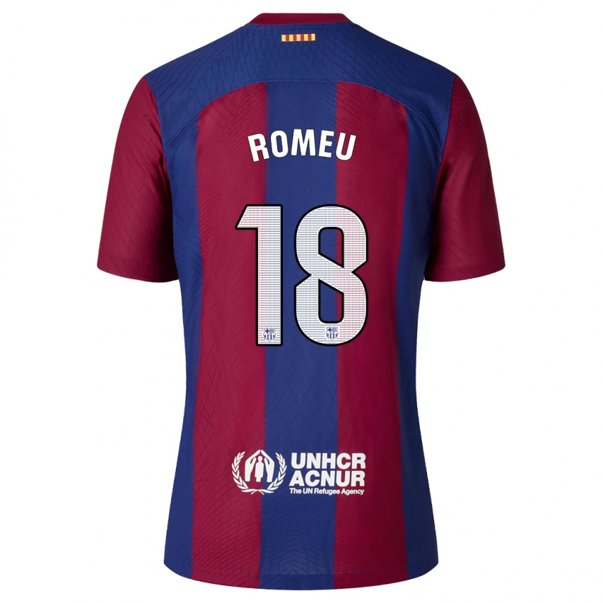 Homme Maillot Oriol Romeu #18 Rouge Bleu Tenues Domicile 2023/24 T-Shirt Suisse