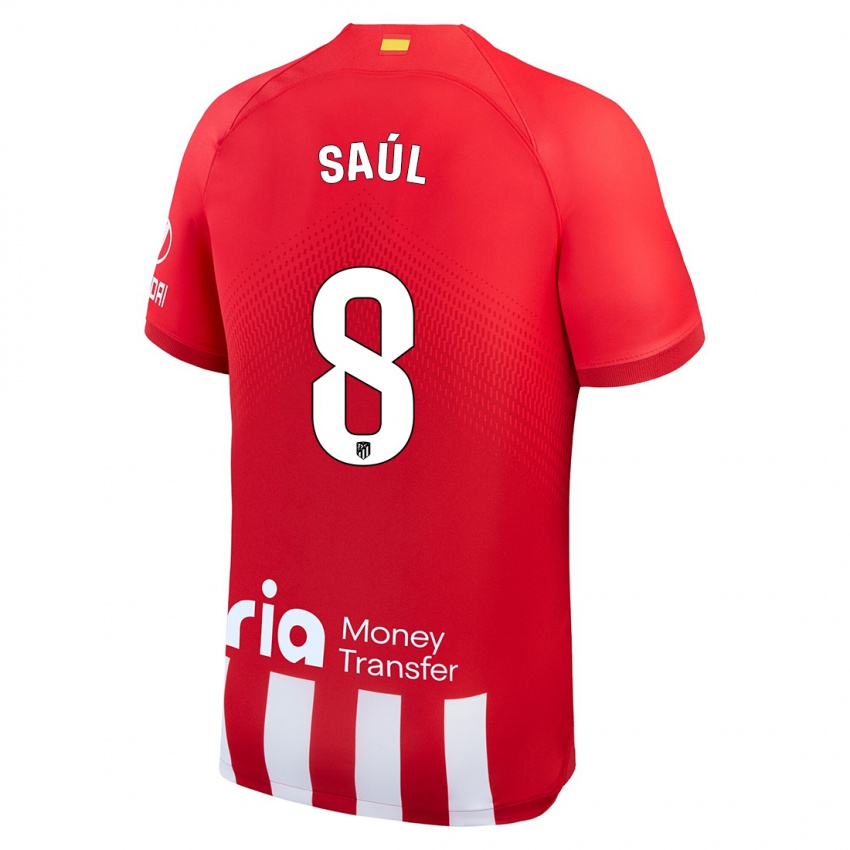 Homme Maillot Saul Niguez #8 Rouge Blanc Tenues Domicile 2023/24 T-Shirt Suisse