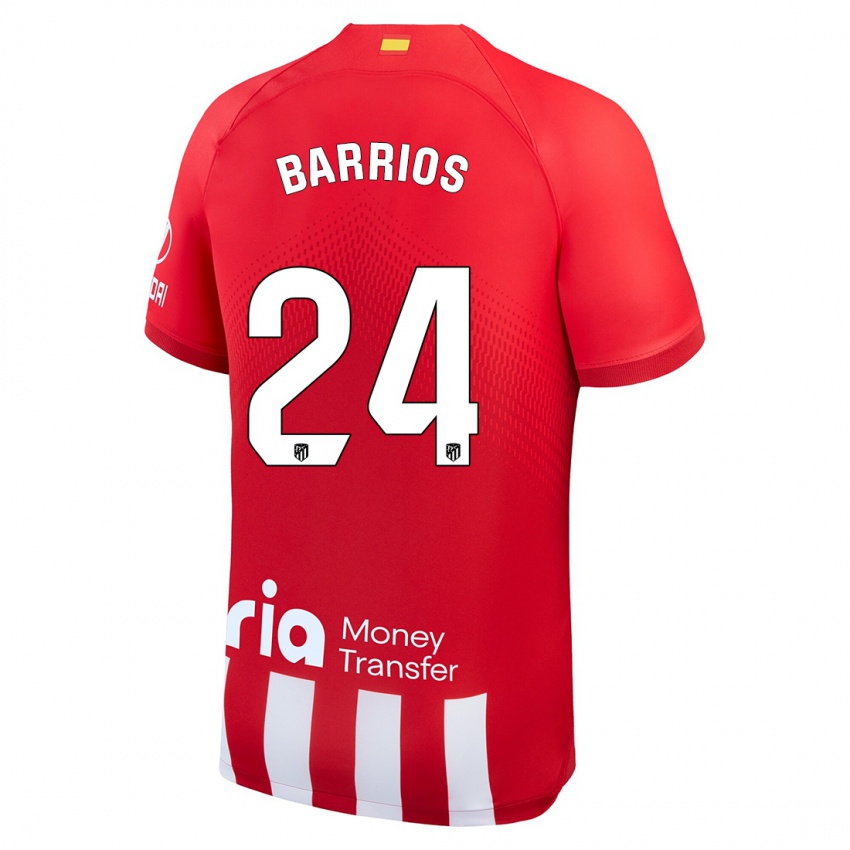 Homme Maillot Pablo Barrios #24 Rouge Blanc Tenues Domicile 2023/24 T-Shirt Suisse