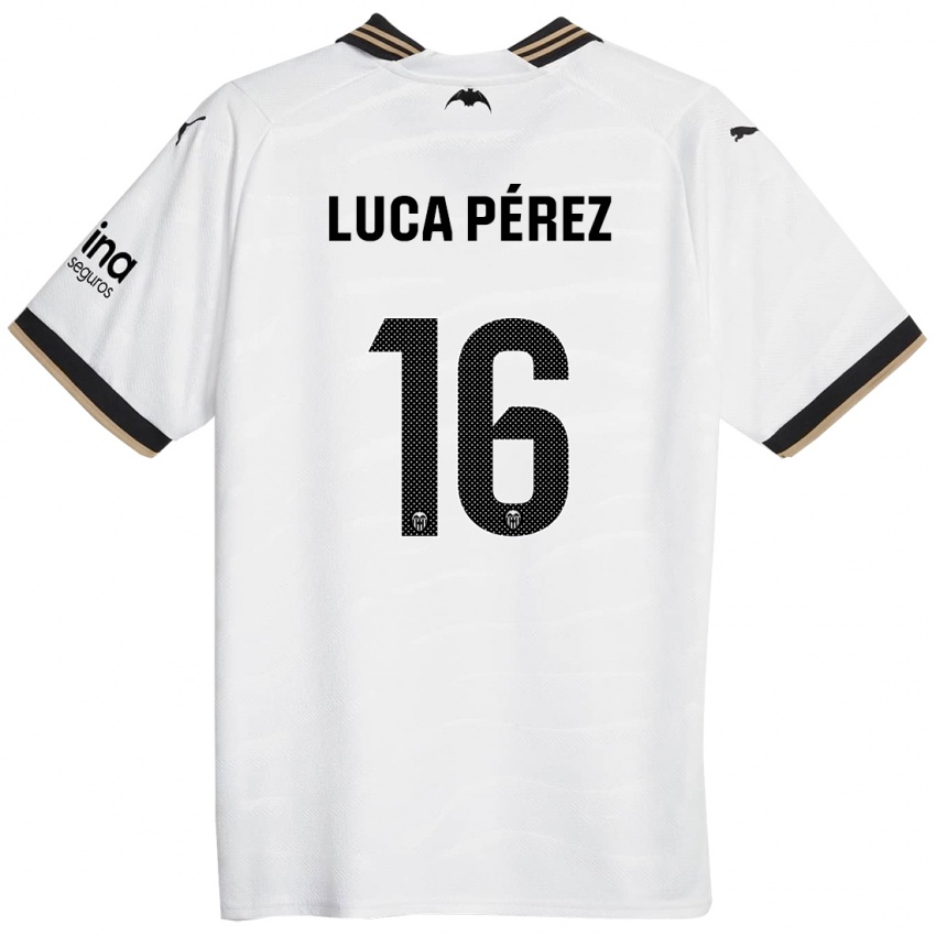 Homme Maillot Simón Luca Pérez #16 Blanc Tenues Domicile 2023/24 T-Shirt Suisse