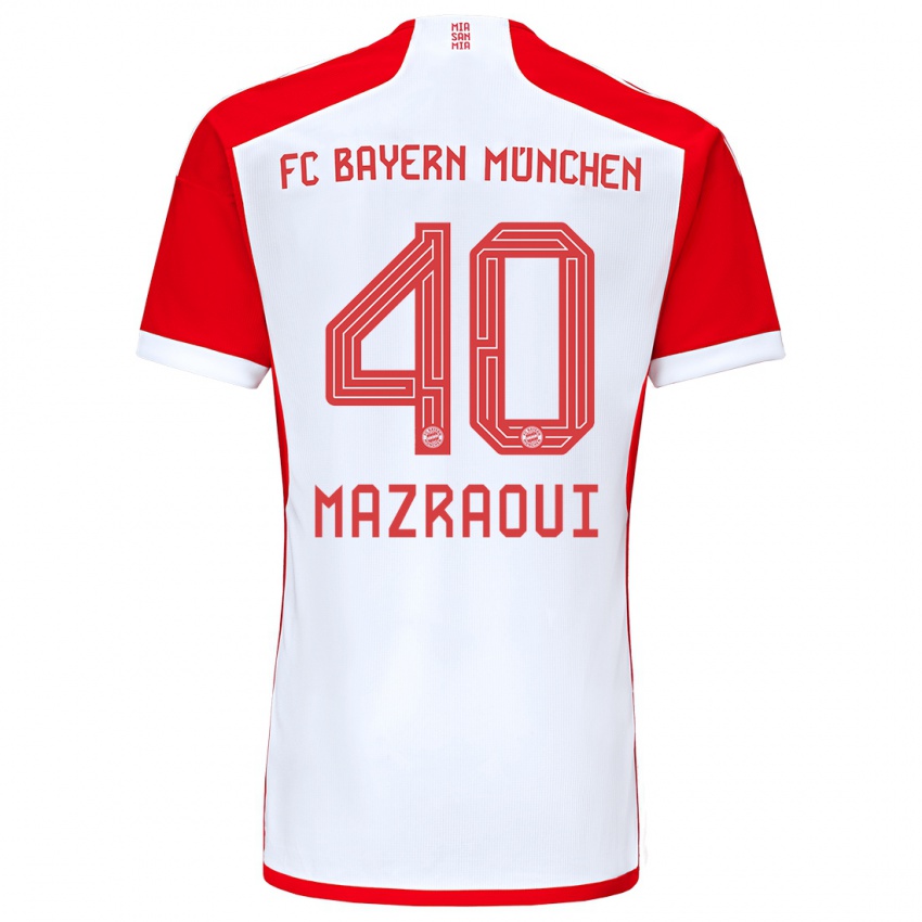 Homme Maillot Noussair Mazraoui #40 Rouge Blanc Tenues Domicile 2023/24 T-Shirt Suisse