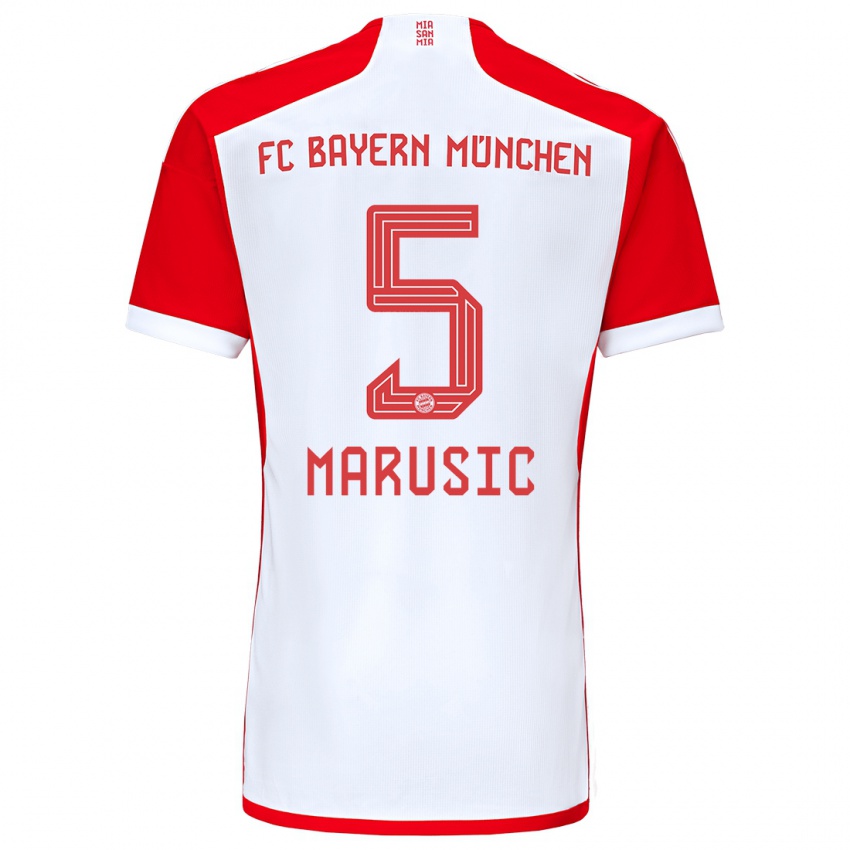 Homme Maillot Gabriel Marusic #5 Rouge Blanc Tenues Domicile 2023/24 T-Shirt Suisse