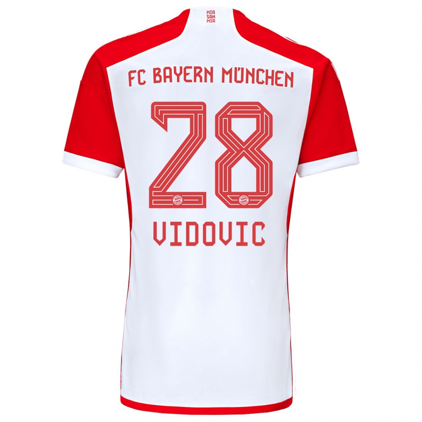 Homme Maillot Gabriel Vidovic #28 Rouge Blanc Tenues Domicile 2023/24 T-Shirt Suisse