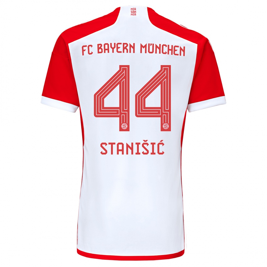 Homme Maillot Josip Stanisic #44 Rouge Blanc Tenues Domicile 2023/24 T-Shirt Suisse