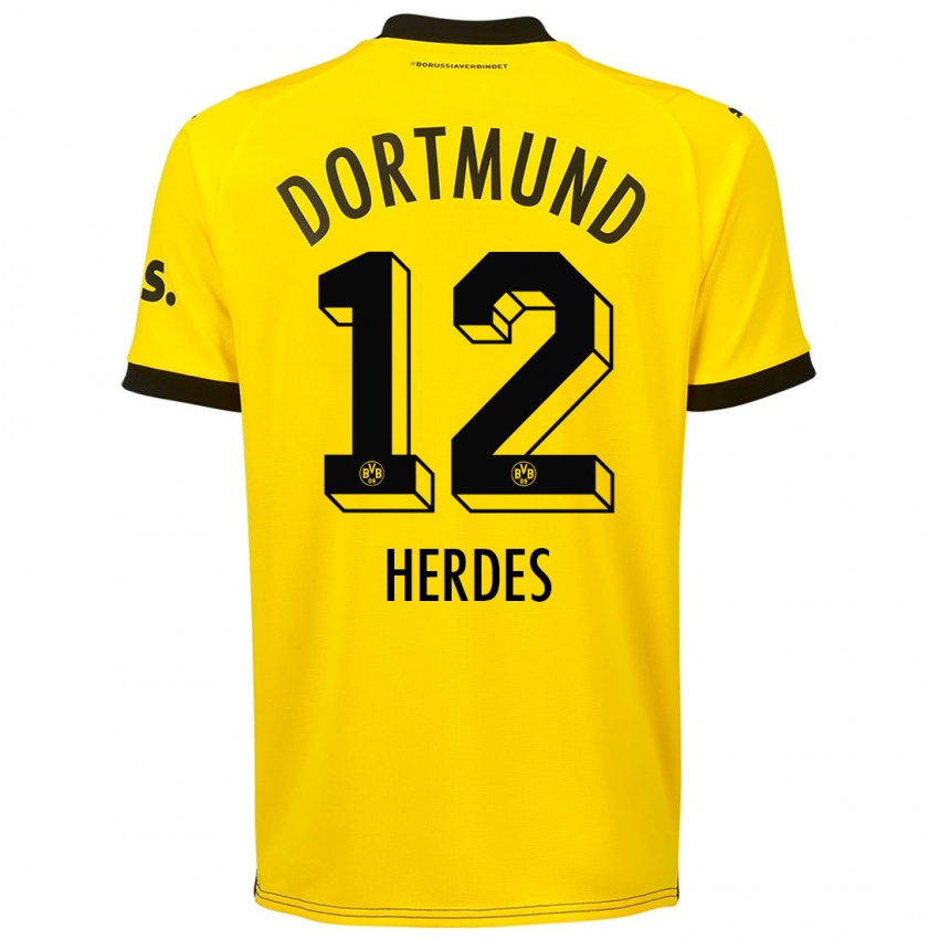 Herren Leon Herdes #12 Gelb Heimtrikot Trikot 2023/24 T-Shirt Schweiz