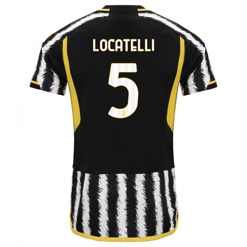 Homme Maillot Manuel Locatelli #5 Noir Blanc Tenues Domicile 2023/24 T-Shirt Suisse