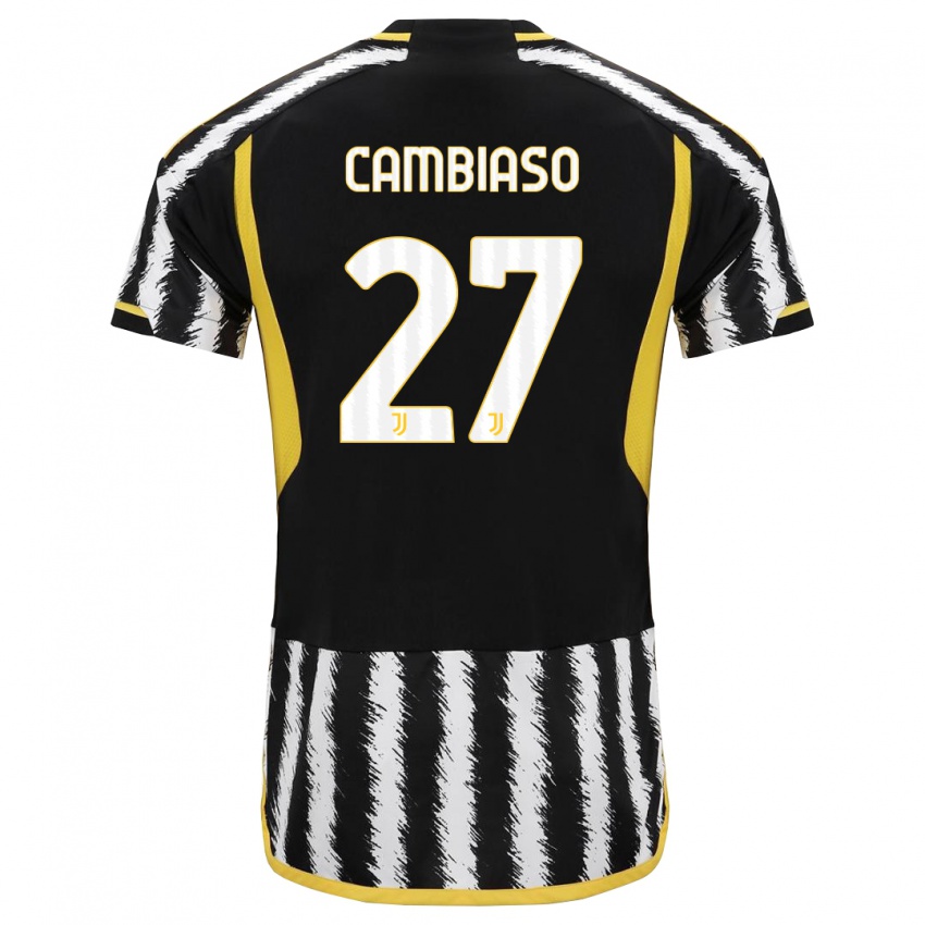 Homme Maillot Andrea Cambiaso #27 Noir Blanc Tenues Domicile 2023/24 T-Shirt Suisse