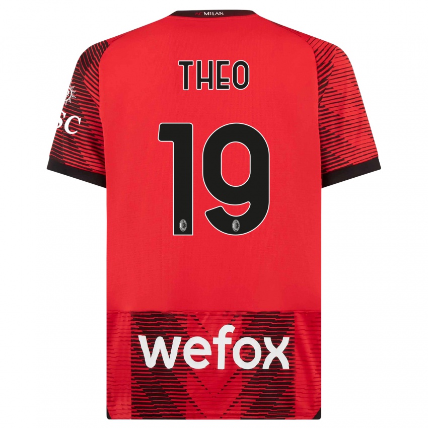 Homme Maillot Theo Hernandez #19 Rouge Noir Tenues Domicile 2023/24 T-Shirt Suisse