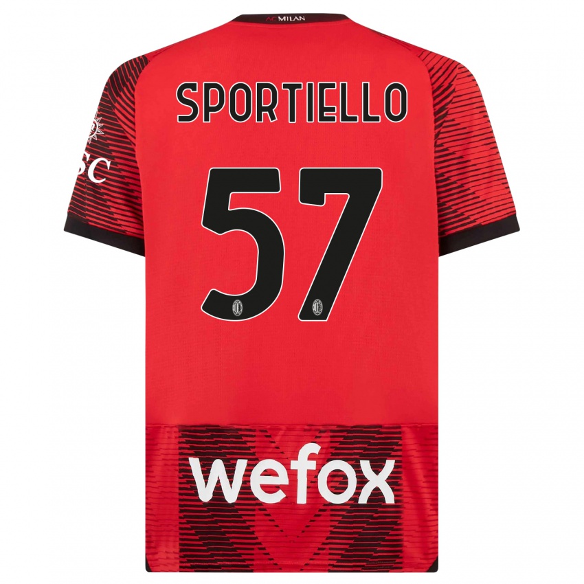 Homme Maillot Marco Sportiello #57 Rouge Noir Tenues Domicile 2023/24 T-Shirt Suisse