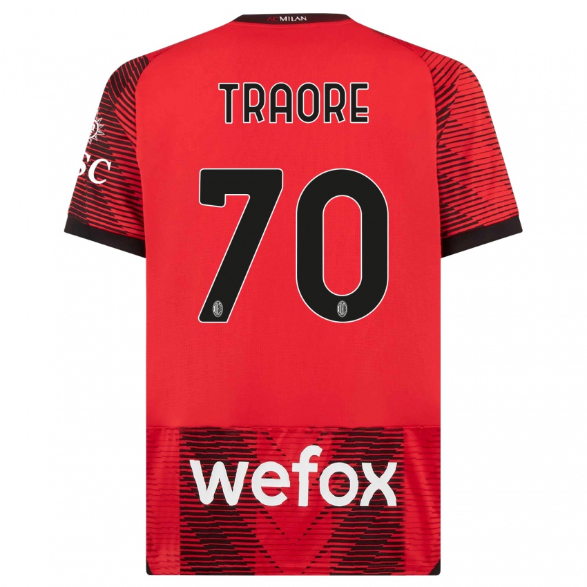 Homme Maillot Chaka Traore #70 Rouge Noir Tenues Domicile 2023/24 T-Shirt Suisse