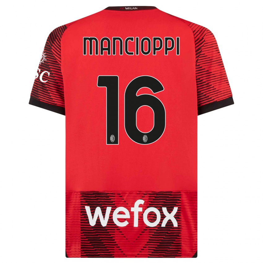 Homme Maillot Tommaso Mancioppi #16 Rouge Noir Tenues Domicile 2023/24 T-Shirt Suisse
