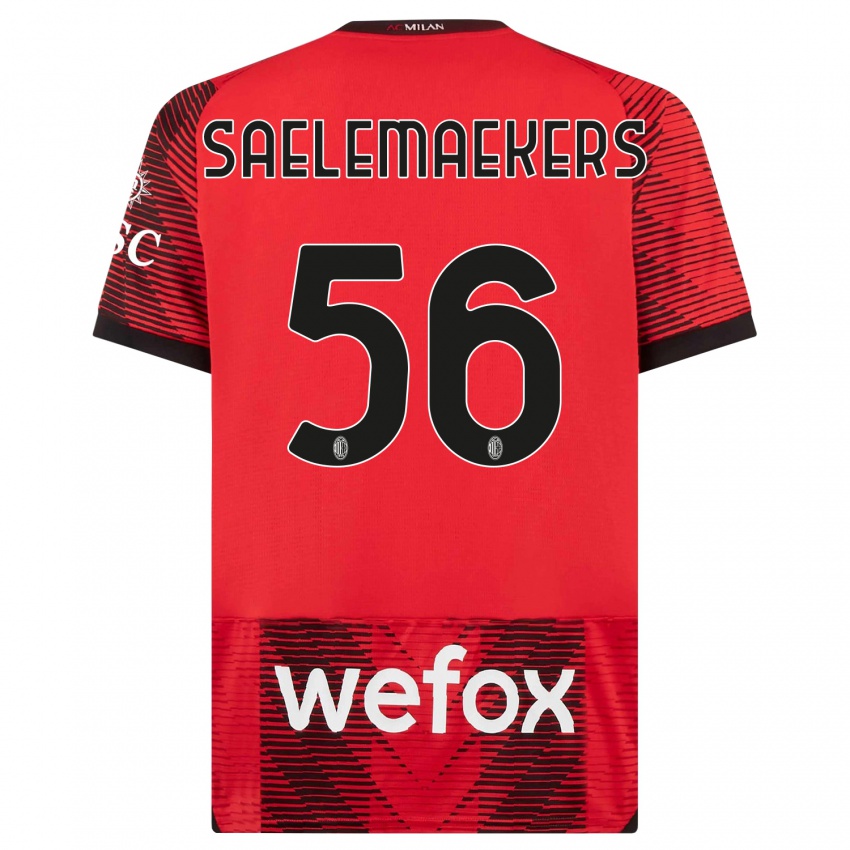 Homme Maillot Alexis Saelemaekers #56 Rouge Noir Tenues Domicile 2023/24 T-Shirt Suisse