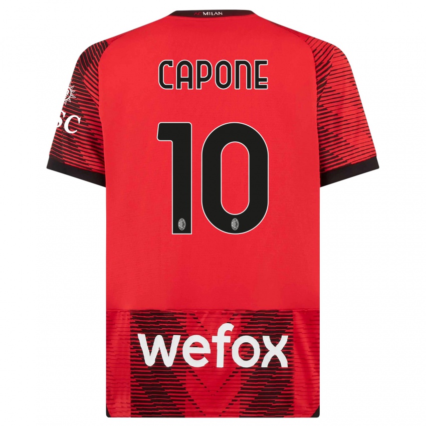 Homme Maillot Andrea Capone #10 Rouge Noir Tenues Domicile 2023/24 T-Shirt Suisse