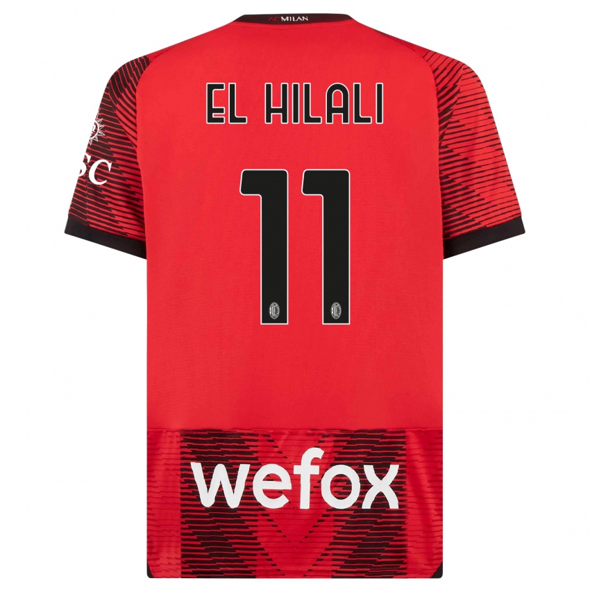 Homme Maillot Youns El Hilali #11 Rouge Noir Tenues Domicile 2023/24 T-Shirt Suisse