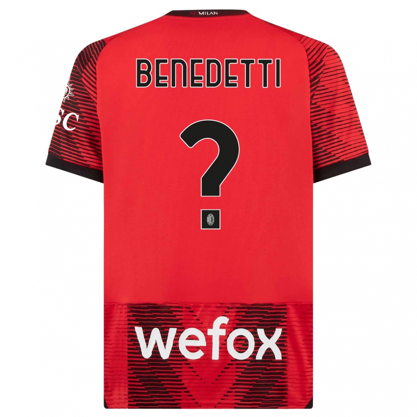 Homme Maillot Emanuele Benedetti #0 Rouge Noir Tenues Domicile 2023/24 T-Shirt Suisse