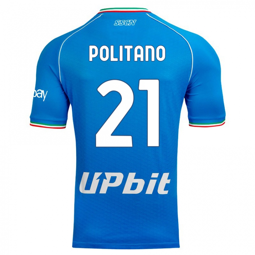 Homme Maillot Matteo Politano #21 Bleu Ciel Tenues Domicile 2023/24 T-Shirt Suisse