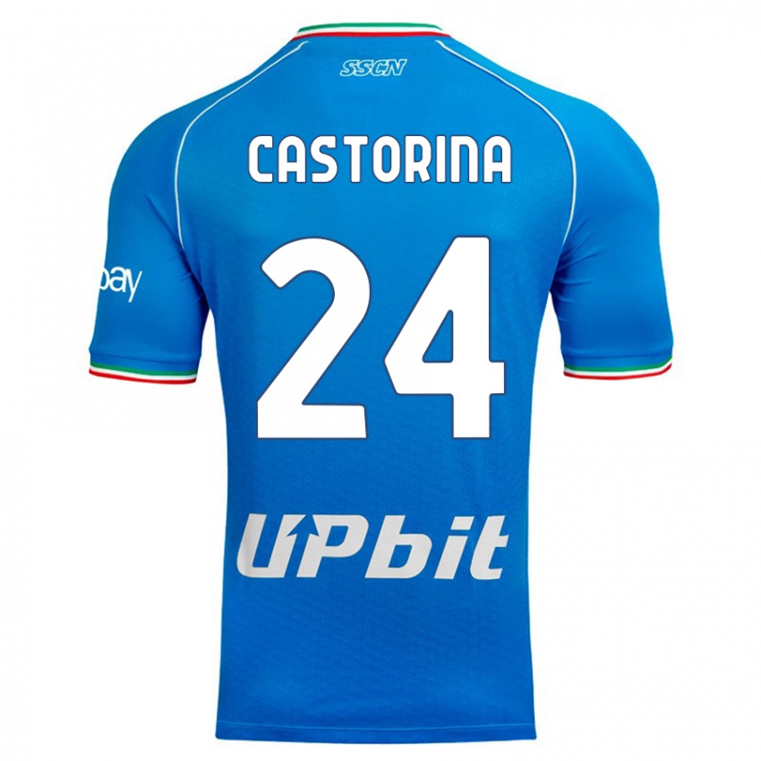 Homme Maillot Alessandro Castorina #24 Bleu Ciel Tenues Domicile 2023/24 T-Shirt Suisse