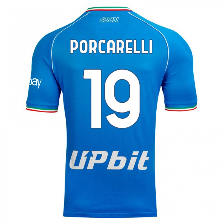 Homme Maillot Maddelena Porcarelli #19 Bleu Ciel Tenues Domicile 2023/24 T-Shirt Suisse