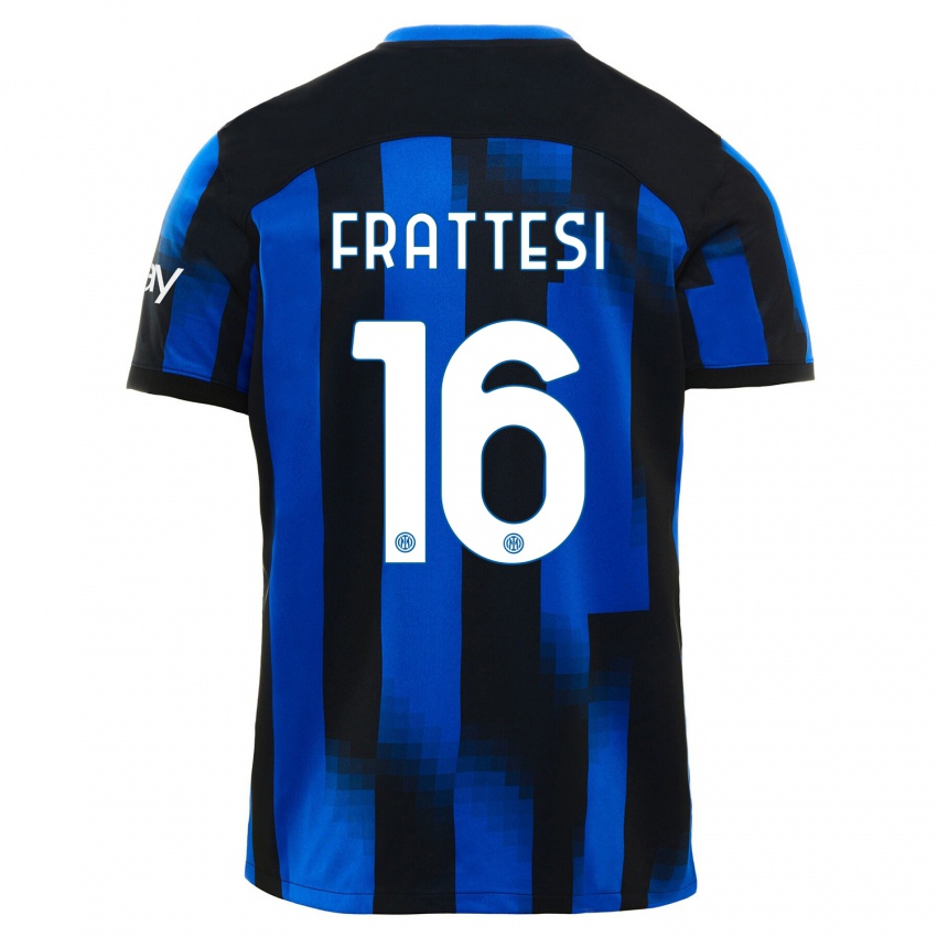 Homme Maillot Davide Frattesi #16 Noir Bleu Tenues Domicile 2023/24 T-Shirt Suisse