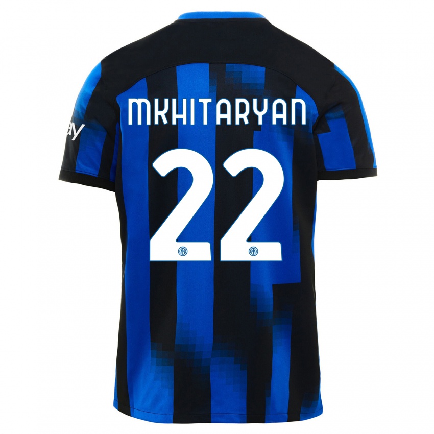 Homme Maillot Henrikh Mkhitaryan #22 Noir Bleu Tenues Domicile 2023/24 T-Shirt Suisse
