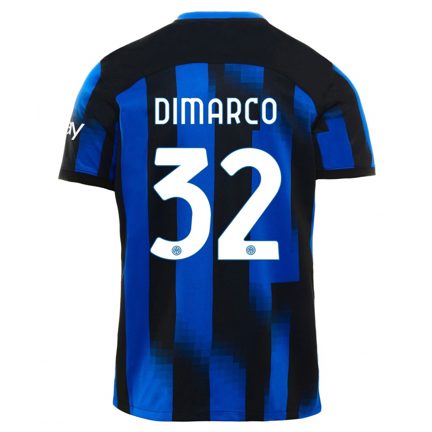 Homme Maillot Federico Dimarco #32 Noir Bleu Tenues Domicile 2023/24 T-Shirt Suisse