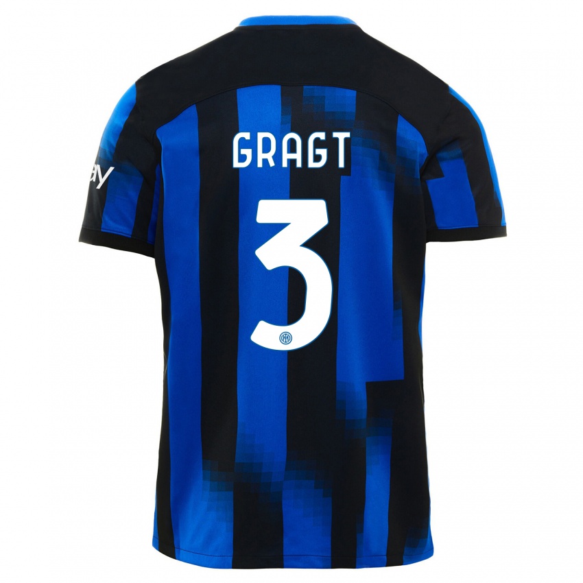 Homme Maillot Stefanie Van Der Gragt #3 Noir Bleu Tenues Domicile 2023/24 T-Shirt Suisse