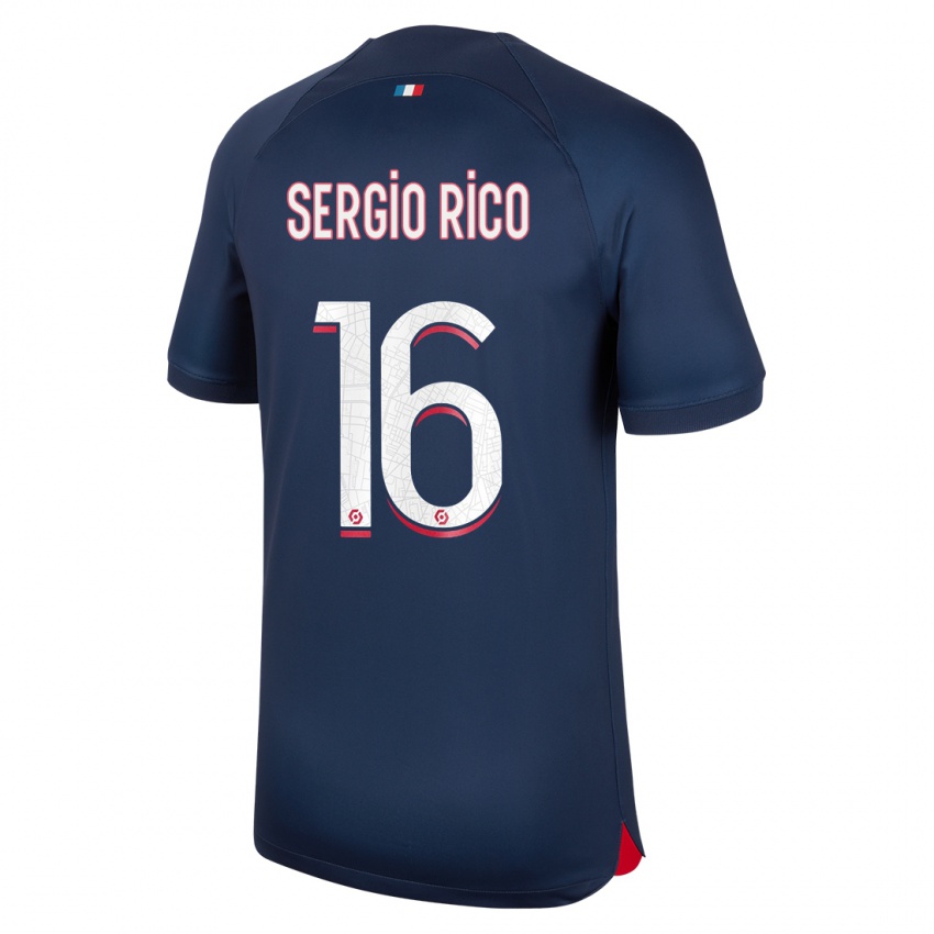 Herren Sergio Rico #16 Blau Rot Heimtrikot Trikot 2023/24 T-Shirt Schweiz