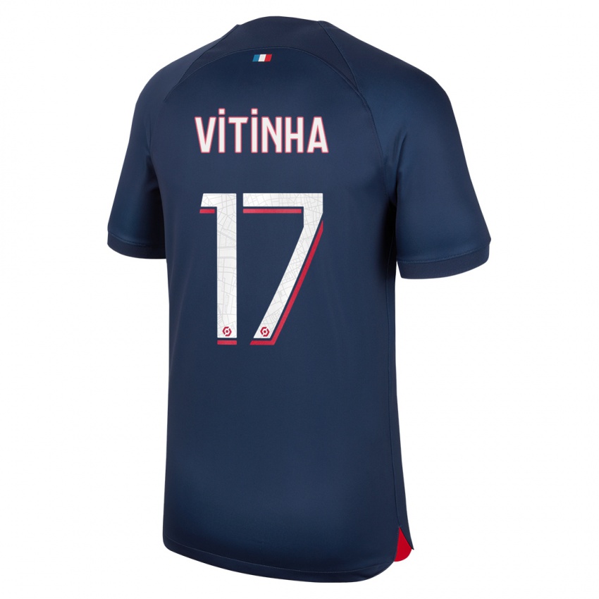 Homme Maillot Vitinha #17 Bleu Rouge Tenues Domicile 2023/24 T-Shirt Suisse