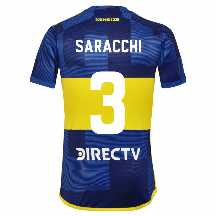 Homme Maillot Marcelo Saracchi #3 Bleu Foncé Jaune Tenues Domicile 2023/24 T-Shirt Suisse