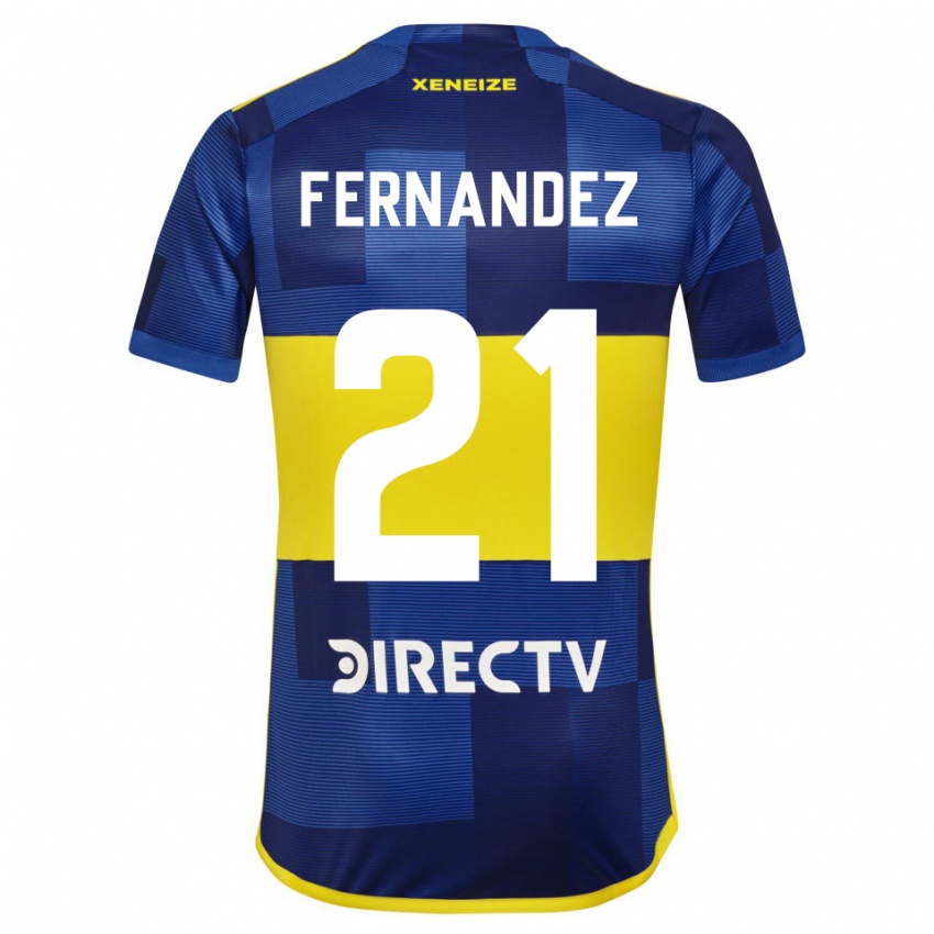 Homme Maillot Ezequiel Fernandez #21 Bleu Foncé Jaune Tenues Domicile 2023/24 T-Shirt Suisse