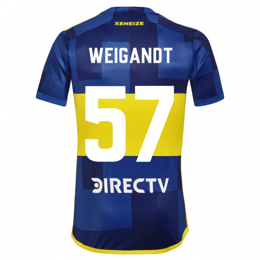 Homme Maillot Marcelo Weigandt #57 Bleu Foncé Jaune Tenues Domicile 2023/24 T-Shirt Suisse