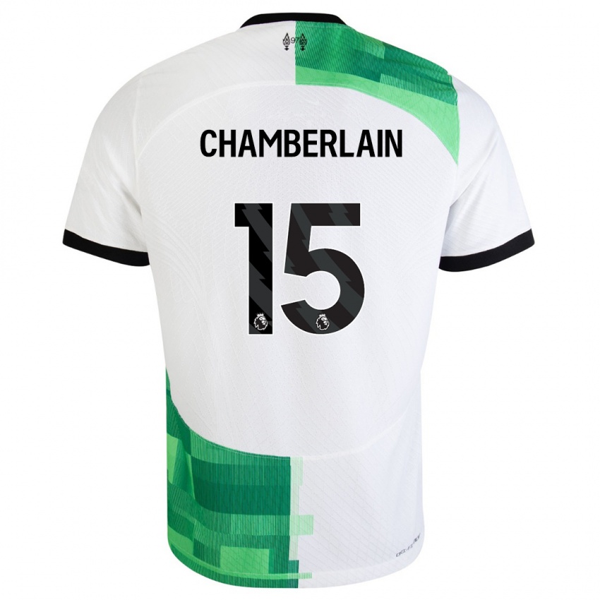 Homme Maillot Alex Oxlade Chamberlain #15 Blanc Vert Tenues Extérieur 2023/24 T-Shirt Suisse