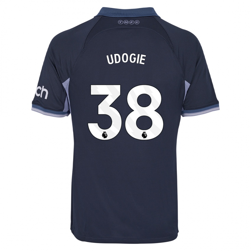 Homme Maillot Destiny Udogie #38 Bleu Foncé Tenues Extérieur 2023/24 T-Shirt Suisse