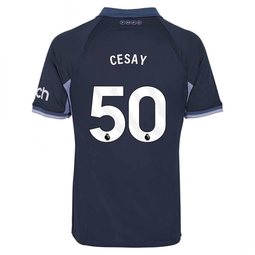 Homme Maillot Kallum Cesay #50 Bleu Foncé Tenues Extérieur 2023/24 T-Shirt Suisse