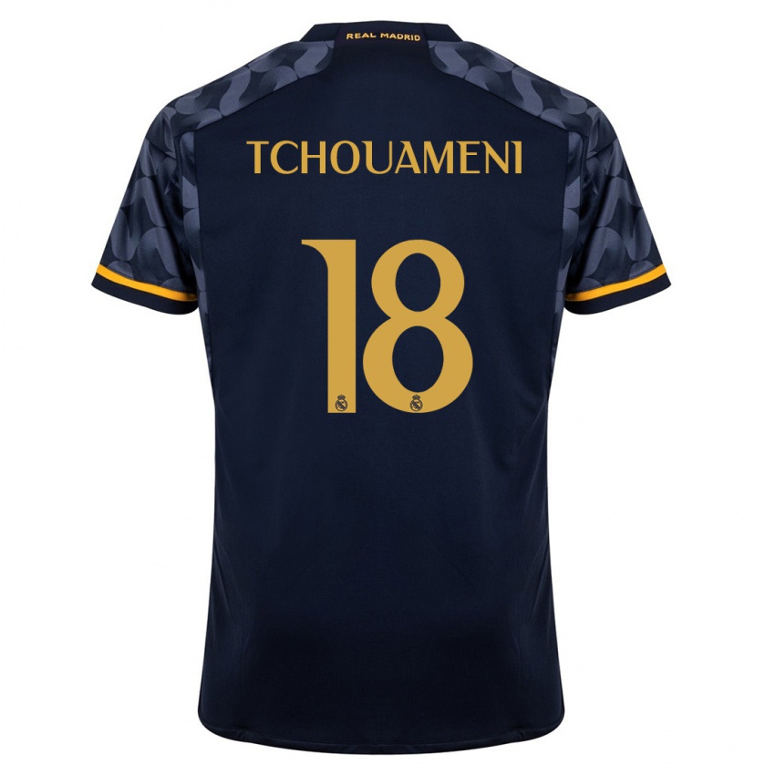 Homme Maillot Aurelien Tchouameni #18 Bleu Foncé Tenues Extérieur 2023/24 T-Shirt Suisse