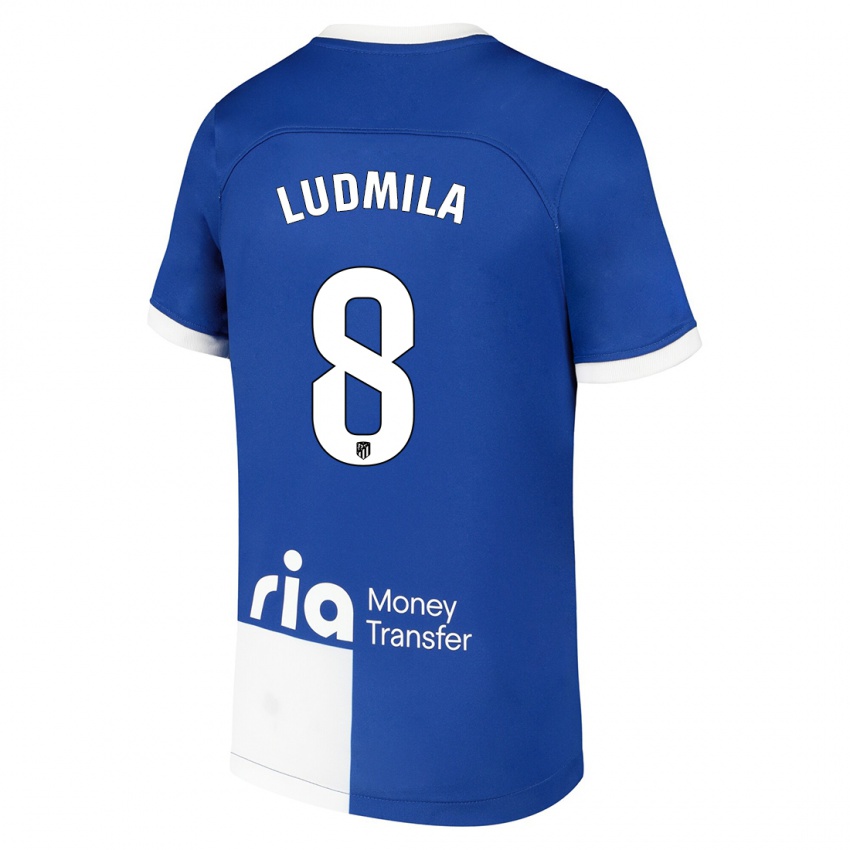 Homme Maillot Ludmila #8 Bleu Blanc Tenues Extérieur 2023/24 T-Shirt Suisse